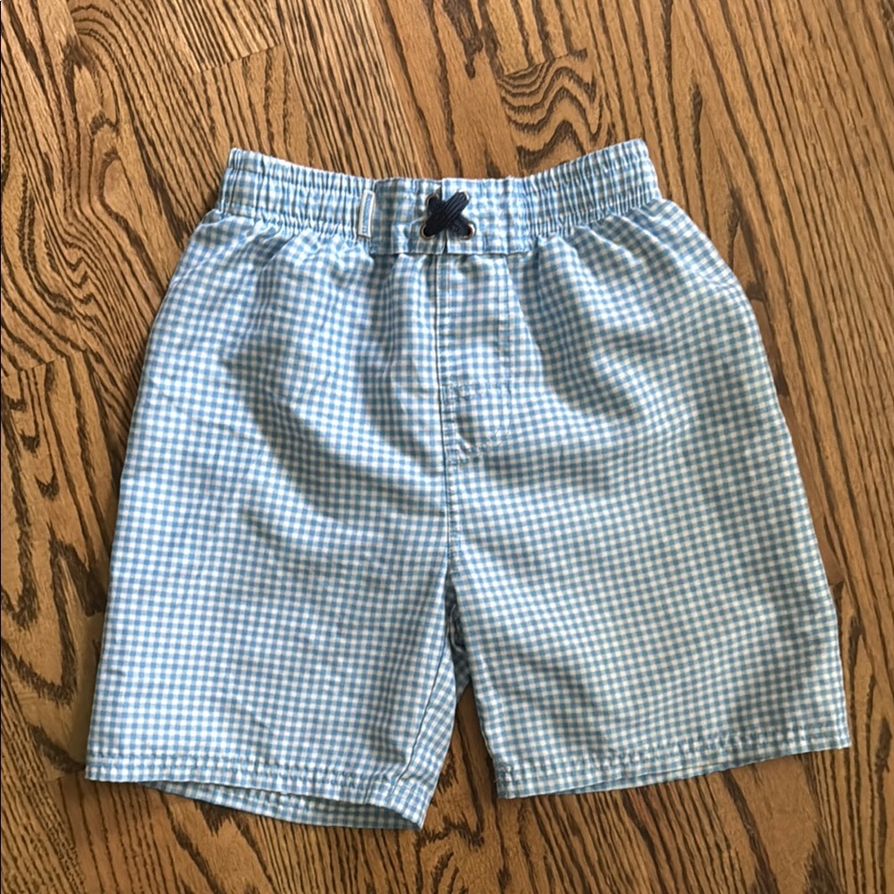 Kids Blue Checkered Swim Trunks